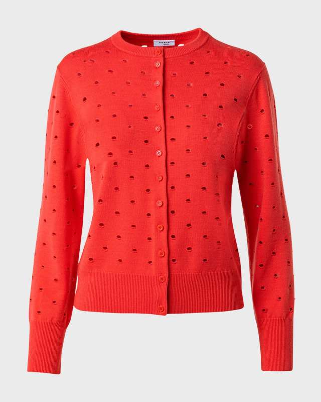 Polka Dot Ajoure Wool Cardigan
